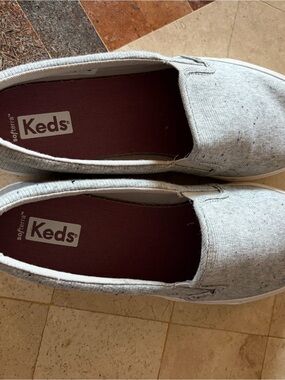 Keds Kids Slip-On Sneakers in Light Gray Canvas